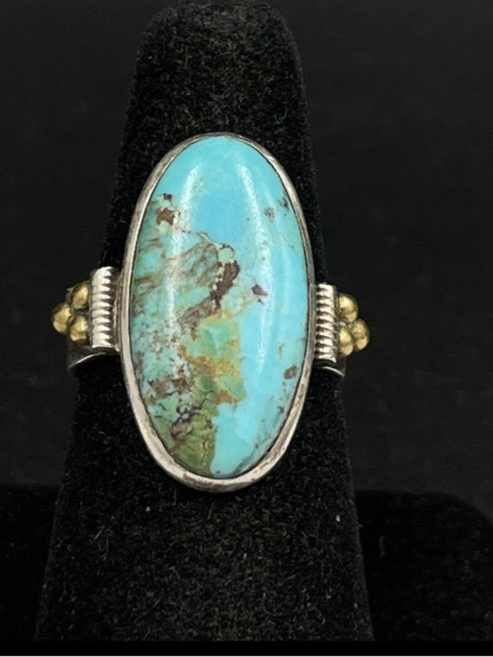 Vintage 93.1 Silver Southwestern Style Oval Turquoise Ring - Sz 7.5